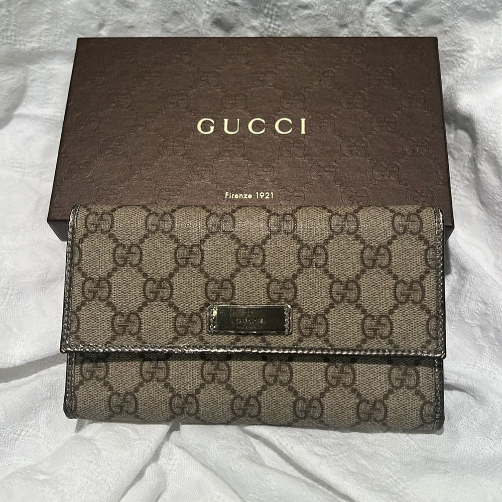 Gucci GG Monogram Coated Canvas & Metallic Leather Continental Flap Wallet